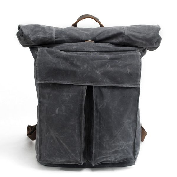 

vintage style waxed canvas portable anti-theft outdoor bag hiking knapsack 29j1