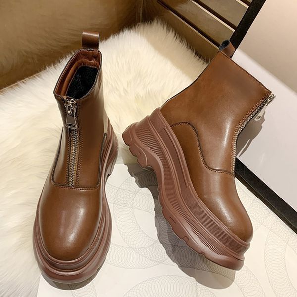 

winter women's 2020 fashionable skinned brown ankle thick background punk platform heels martin boots dwaterproof water 6dr0, Black