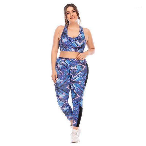 

yoga outfits set plus size 2xl for obese women gym clothing fitness suits female printed active workout sports legging sets1, White;red