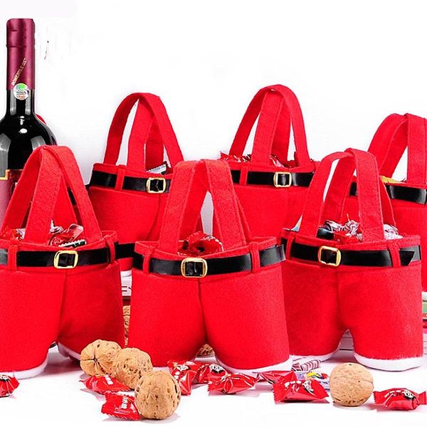 

1pc cute merry christmas gift bags candy wine bottle holder santa claus suspender pants trousers decor christmas candy bags
