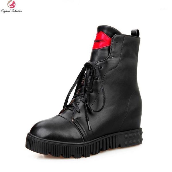 

original intention fashion women ankle boots elegant round toe height increasing boots black white shoes woman us size 3-10.51