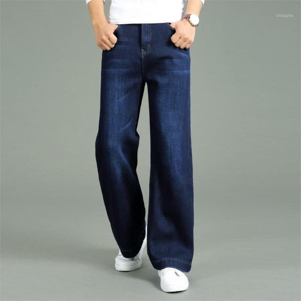 

jeans men winter plus velvet thick straight jeans men's loose large size wide leg pants casual warm long pants1, Blue