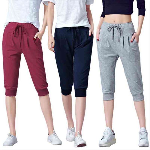 

pants for women summer harem high waisted elastic loose joggers sweatpants calf length female capris trousers, Black;white