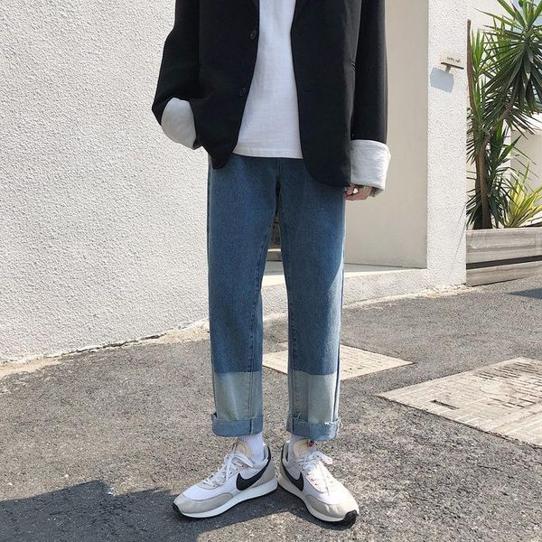 

autumn korean gradient jeans men's fashion casual retro straight jeans men streetwear wild loose hip-hop denim trousers mens1, Blue