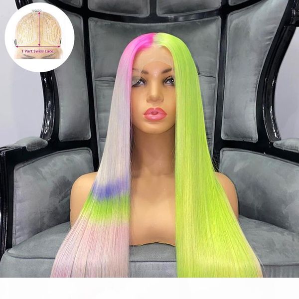 

13*1 straight wig t part lace wig colorful 613 lace blonde transparent human hair wigs for women brazilian remy, Black;brown