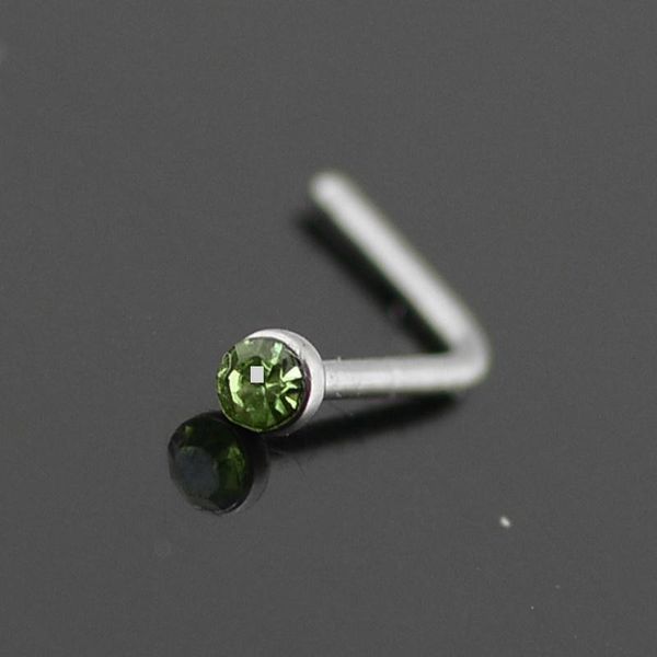 

5pcs stainless steel l bend nose lip ear septum stud ring crystal rhinestone body piercing jewelry color random send q jllujp, Silver
