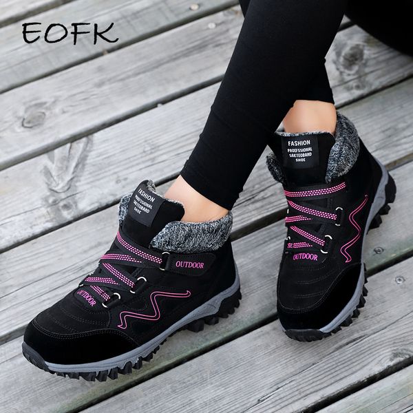 

eofk winter women boots woman lady genuine leather warm flat platform fur waterproof snow sneakers plush fashion casual boots t200106, Black