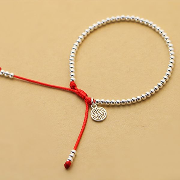 

whole salenew s925 sterling silver beads bracelet handmade lucky red rope bangle njewelry, Golden;silver