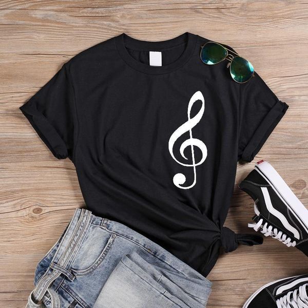 

musical note pattern print streetwear tshirt women funny female t-shirt entertainment t shirt summer cotton tees q-169, White