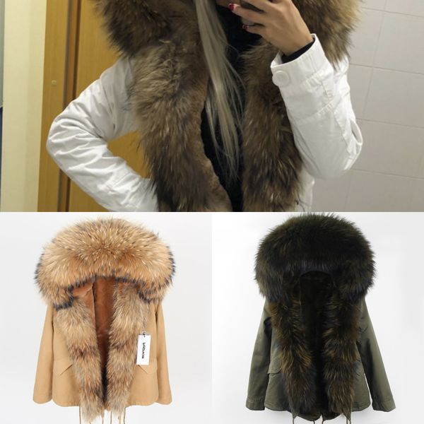 

lavelache new real fur coat women 2020 long jacket winter plus size natural raccoon fur collar luxury parka detachablex1019, Black