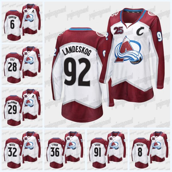 

women colorado avalanche 25th anniversary away jersey ray bourque nathan mackinnon ian cole cale makar arik johnson gabriel landeskog, Black;red