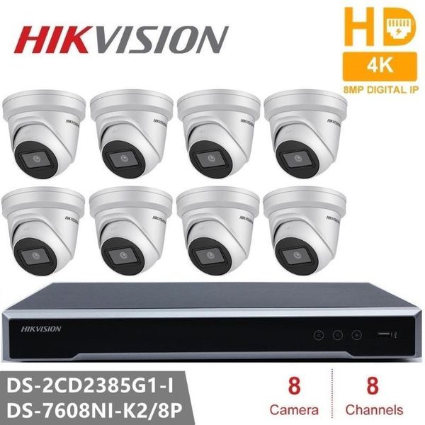 

hikvision 8mp ip camera kits 8mp poe ir turret ds-2cd2385g1-i security camera cctv security eeayip3.0 powered by darkfighter1