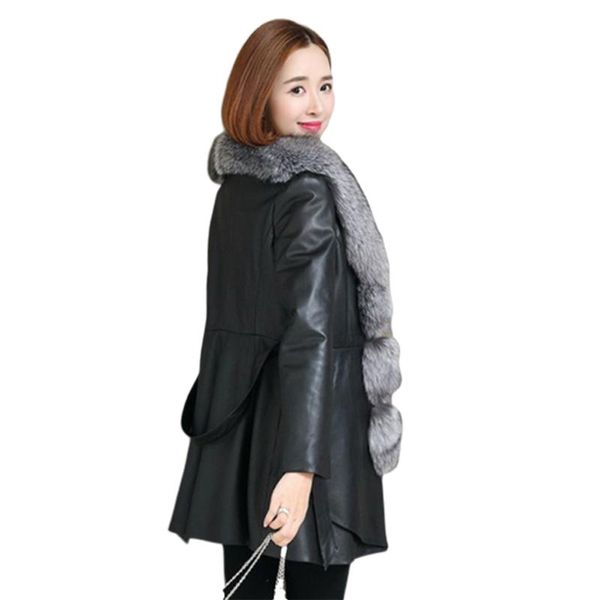 

women's leather & faux winter women fur jackets female overcoat imitate wool plus size 4xl manteau femme hiver sheepskin outerwear, Black