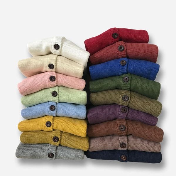 

1-9y kids cardigans sweaters for girls boys knitted outerwear jacket toddler cotton coat solid color children sweater bc355 y200901, Blue