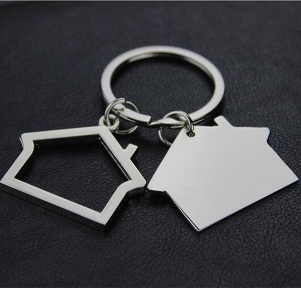 

keyrings creative house shaped keychains design metal car chain pendant key holder, Silver