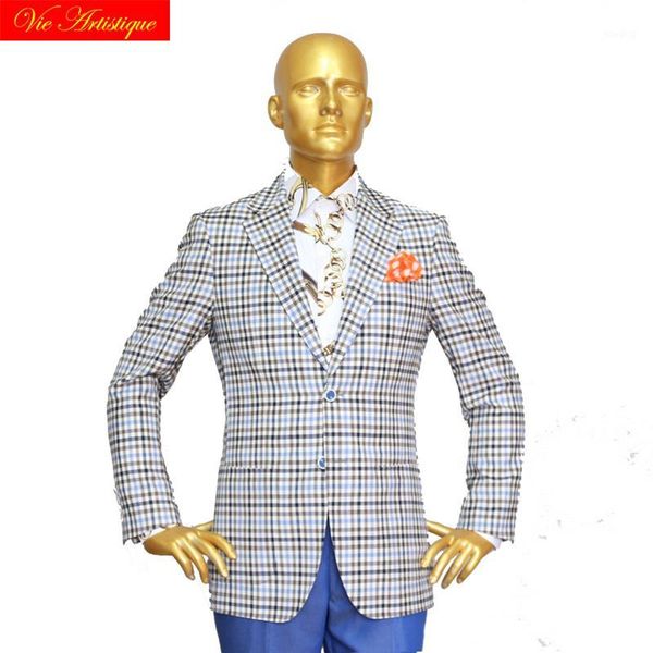 

custom tailor made men's bespoke suits business formal wedding ware bespoke 2 piece (jacket+pants) grey plaid wool slim fit 20201, White;black