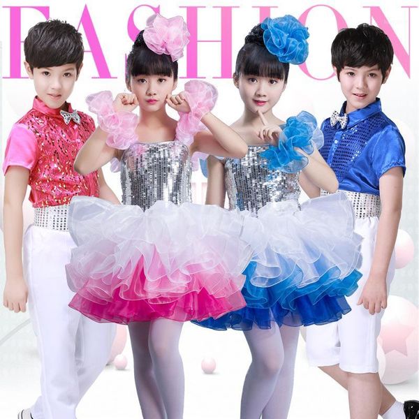 

girls ballet new children's modern dance costumes female pettiskirt sequins veil dance stage performance clothing cheerleading1, Black;red