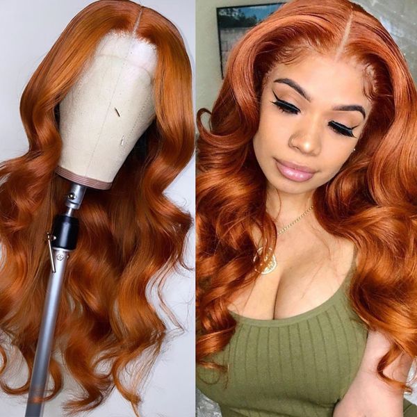 

180% ginger orange human hair wigs wavy brazilian remy brown color lace part wig deep part pre plucked human hair lace front wig, Black;brown