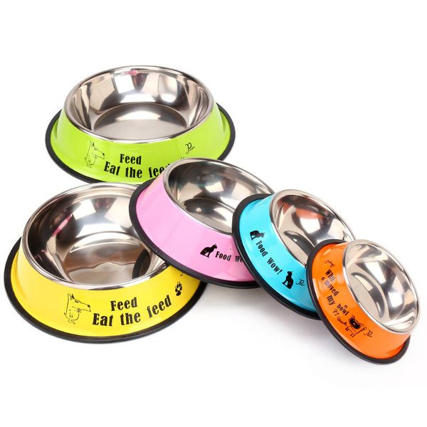 

bowls candy color cartoon stainless steel cat food water feed bowl pet dog accessories drop ship 360021