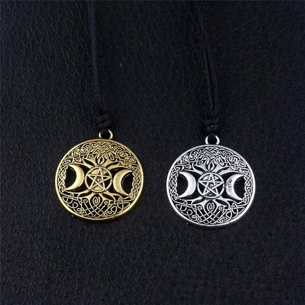 

pendant necklaces pentagram tree of life moon necklace crescent rope chain protection star goddess magic supernatural amulet jewelry yt118, Silver