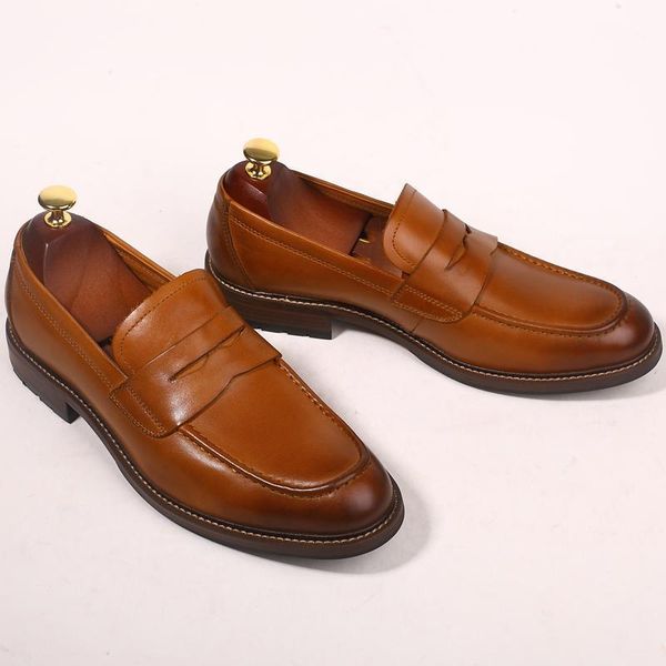 

dress shoes genuine leather formal suit vintage style fashion driving loafers for men1, Black