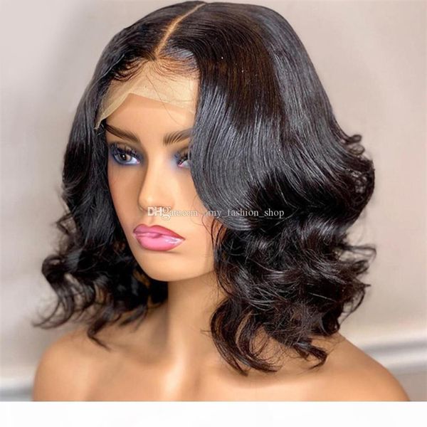 

180% density 13x6 short bob lace front wigs pre plucked remy malaysian curly human hair 5x5 silk lace closure wig for women, Black;brown