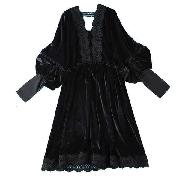 

fashion super plus size 5xl black gold velvet dress women spring autumn long sleeve lace splice loose dress 120kg can wear, Black;gray