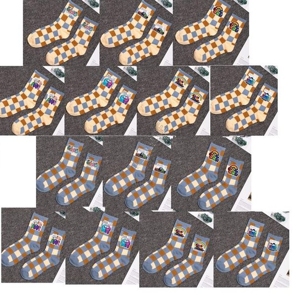 

game among us stockings men women long socks designer fashion grids sport cotton socks winter warm plaid basketball sock d120803, Pink;yellow