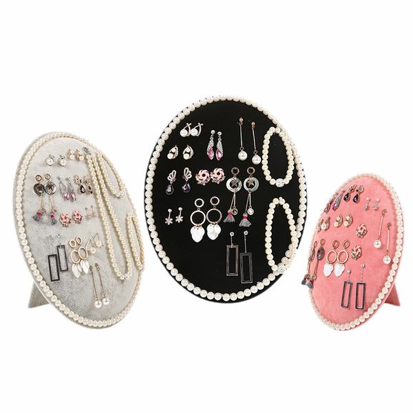 

jewelry display holder stand for earrimgs jewelry oval velvet display rack ortake p props for pearl earrings badges and brooch, Black