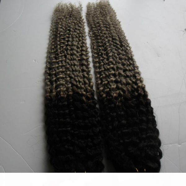 

brazilian kinky curly hair silver grey ombre human hair 2 pcs two tone ombre brazilian grey weave afro kinky curly virgin hair, Black