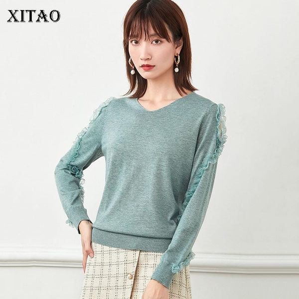 

xitao korean style v neck sweaters for women fashion wild off shoulder long sleeve trend pullover women autumn new wj14381, White;black