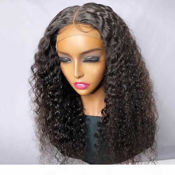 

150% density 4x4 closure wig long big kinky curly wig lace front human hair wigs for women black color remy brazilian hair wigs, Black;brown