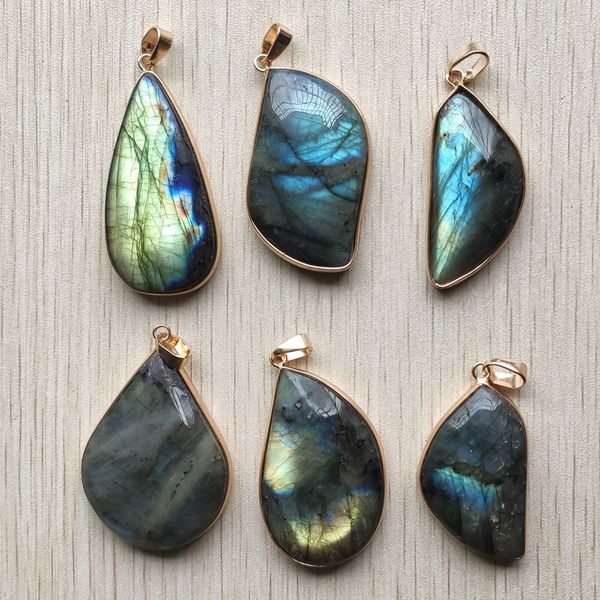 

new beautiful natural labradorite copper edging irregular charms pendants for jewelry making 6pcs/lot wholesale q1209, Bronze;silver
