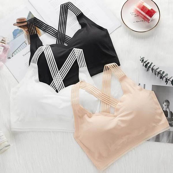 

seamless push up women wireless fitness bralette underwear beauty back bras cross strap back women bra1, Red;black