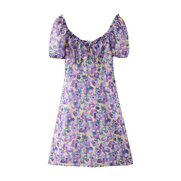 

spring 2020 women's holiday fashion lotus leaf lace up purple flower waist show thin print skirt 9001, Black;gray