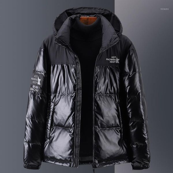 

men's winter down jacket men 2020 fashion hooded warm loose reflective jackets coat soft shell solid casual jacket for men1, Black