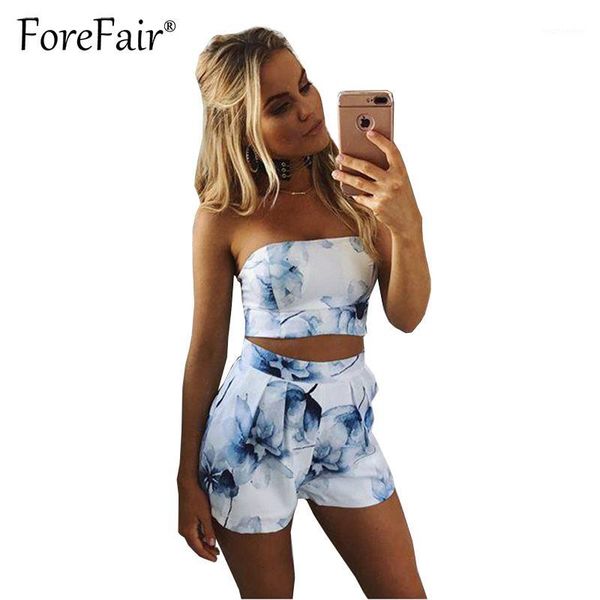 

forefair women 2 two piece outfits set skinny tube crop and pocket short set summer 2020 floral print white shorts suit1, Gray