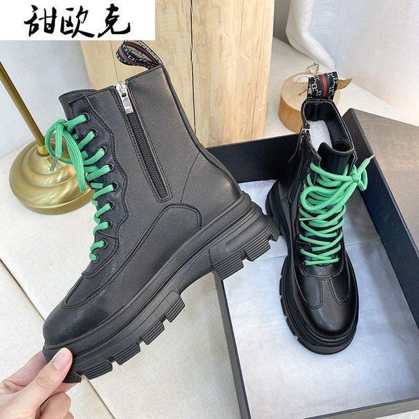 

boots women winter ankle pu leather woman platform casual 2021 fashion warm round toe lace-up fur ladies steinmeier1, Black