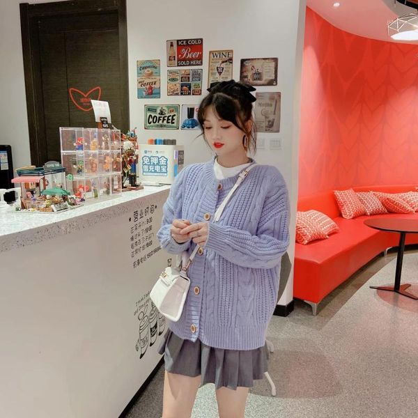 

2020 autumn winter women sweater round neck fashion long sleeve casual soild color campus style female cardigan loose 1, White