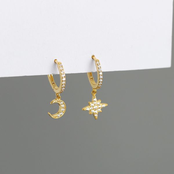 

ladies charm earrings star moon ear buckles fashion earrings 925 silver, Golden