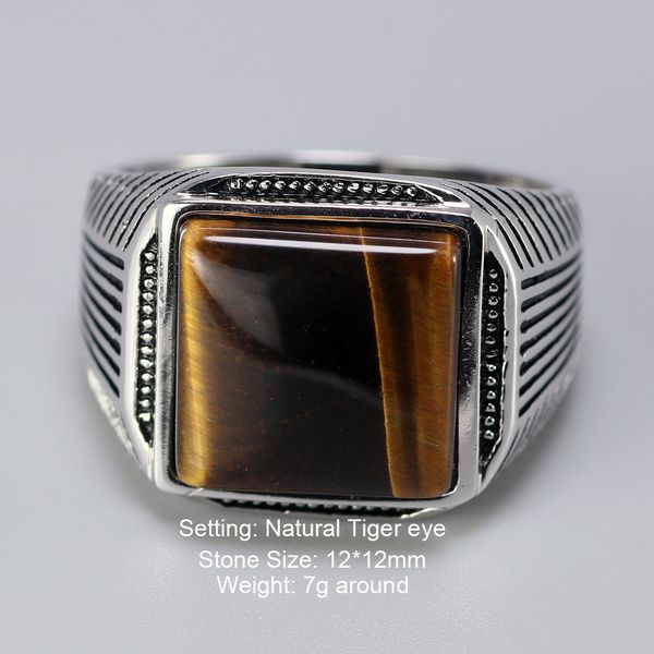 

аутентичные стерлингового серебра 925 человек кольцо с tiger eyes fine jewelry stripe pattern природный камень прохладный ретро punk ringen, Slivery;golden