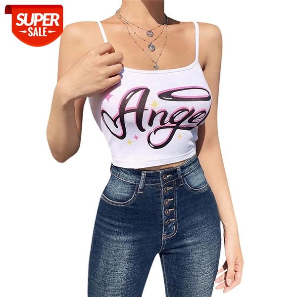 

Casual Women Letter Print Tank Tops Summer Ladies' Basic Clothes Vest Top Slim Camisole Top Sleeveless Crop Streetwears Hot #6t4Y, White