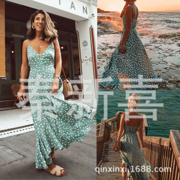 

polka dot ruffle print bohemian beach dress, Black;gray