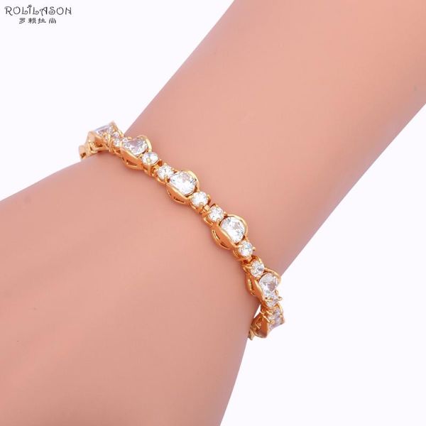 

rolilason glittering bracelets 2020 sell zirconia golden white crystal fashion jewelry tbs982, Golden;silver
