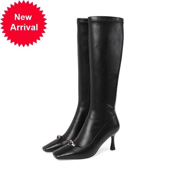 

2021 new fall female knee heels woman party shoes riidng women's boots 34-40 zdx1, Black