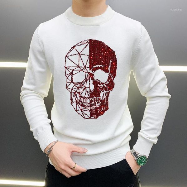 

personality domineering hip-hop thick shiny skull drilling men's sweater comfortable pullover casual sweatshirt1, White;black