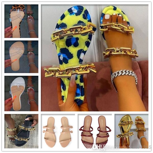 

2022 summer new women slippers metal chain decoration slides outside wearing sandals ladies shoes, Black