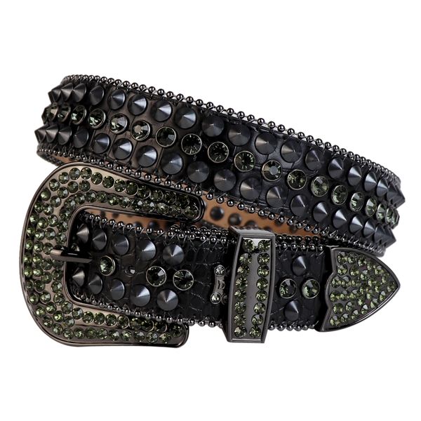 

western cowboy bling black diamond swarovski crystal rhinestones belt black crocodile leather studded spike rivet belt removable buckle for, Black;brown