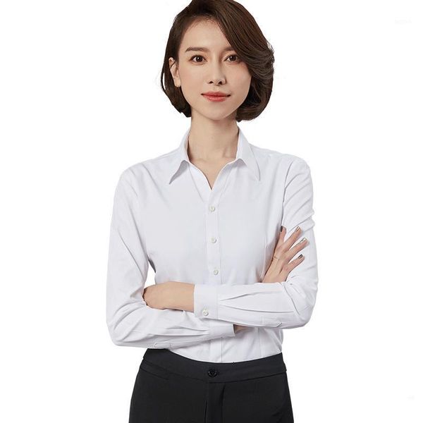

women's simple formal work blouse shirt office lady slim-fit long sleeve female dress shirts1, White