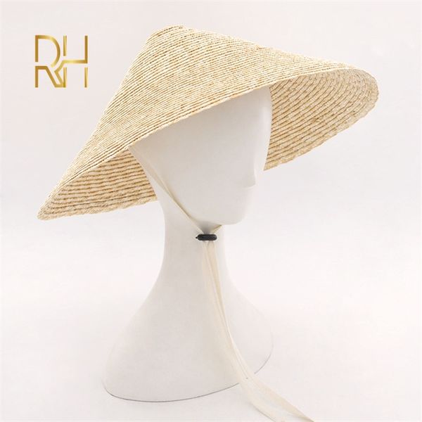 Nuovo elegante all'ingrosso Coolie paglia di grano cono di bambù cappello da sole giardino contadino berretto da pesca con corda antivento cappello da viaggio all'aperto Y200714